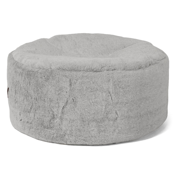 Pouf Ottoman avec Plateau - Fausse Fourrure Lapin Gris clair 01
