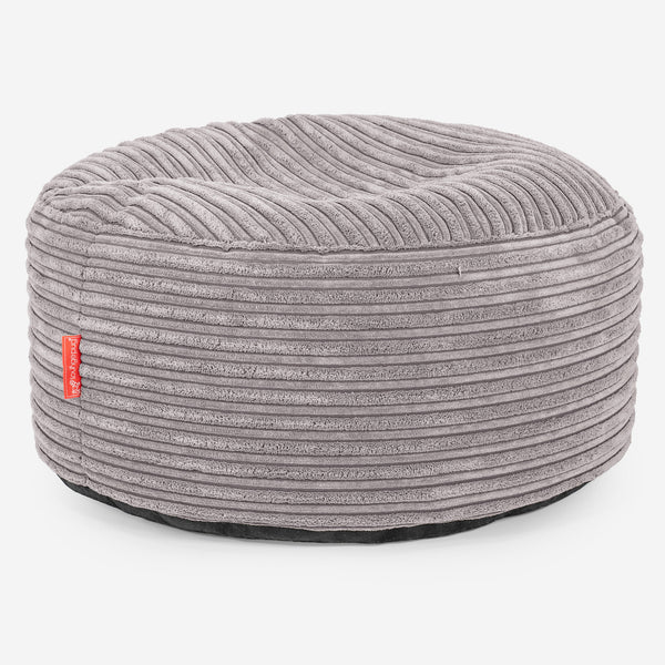 Pouf Ottoman avec Plateau - Côtelé Gris Argent 01