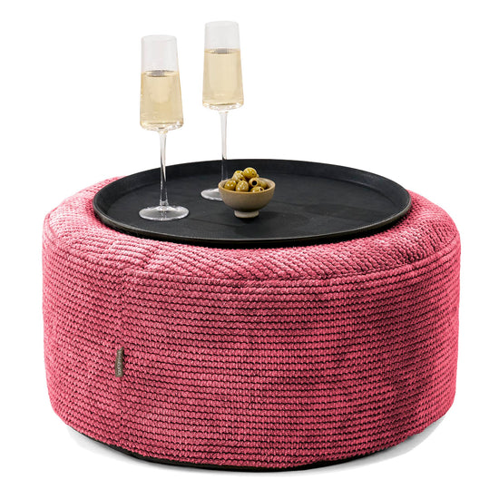 Pouf Ottoman avec Plateau - Velours Côtelé Gaufré Rouge pastel 01