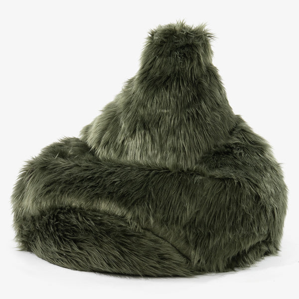 Pouf Poire Gamer - Imitation fourrure à poils longs Vert sauge 01