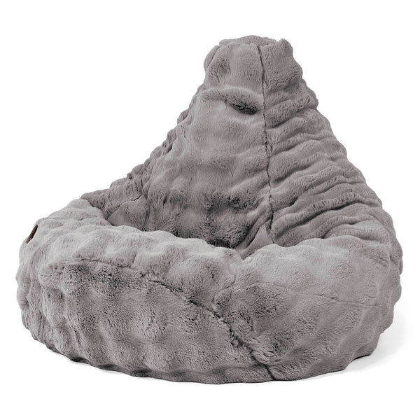 Pouf Poire Gamer - Fausse Fourrure à Bulles Gris 01