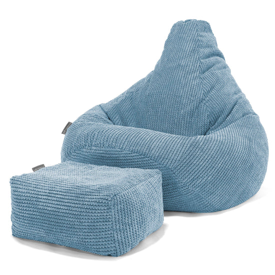 Pouf Poire Gamer - Velours Côtelé Gaufré Bleu Ciel 01