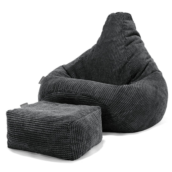 Pouf Poire Gamer - Velours Côtelé Gaufré Noir 01