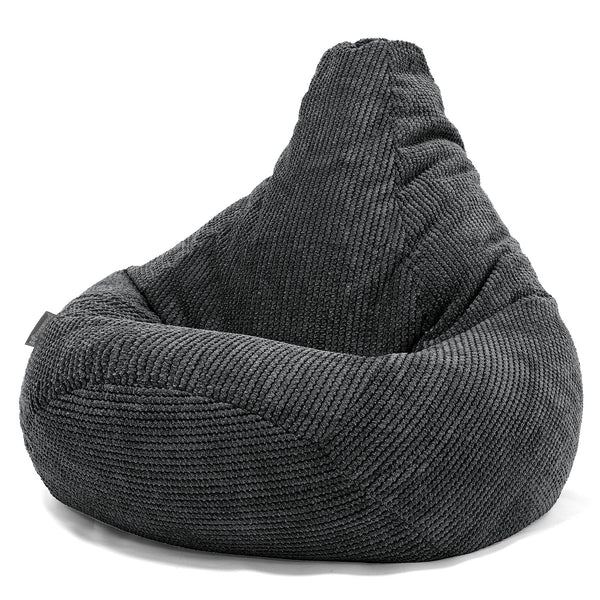 Pouf Poire Gamer - Velours Côtelé Gaufré Noir 01
