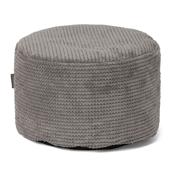 Petit Repose-pieds Rond - Velours Côtelé Gaufré Anthracite 01