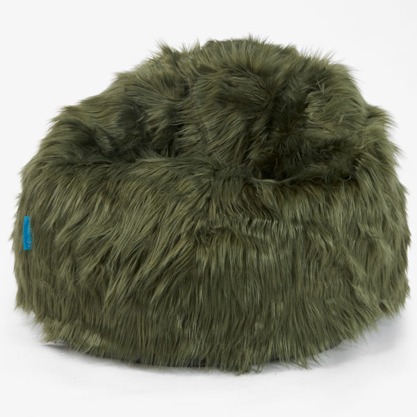 Pouf Poire Classique Enfant 1-5 ans - Imitation fourrure à poils longs Vert sauge 01