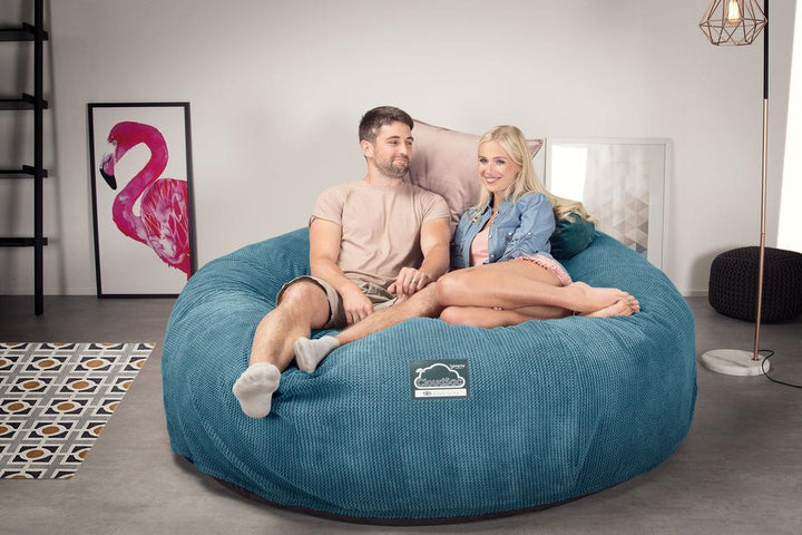 Lounge Pug, CloudSac 3000 XXL, Grand Canapé Pouf à Mémoire de Forme, Gros Pouf Sofa, Velours Côtelé Gaufré Mer Égéé