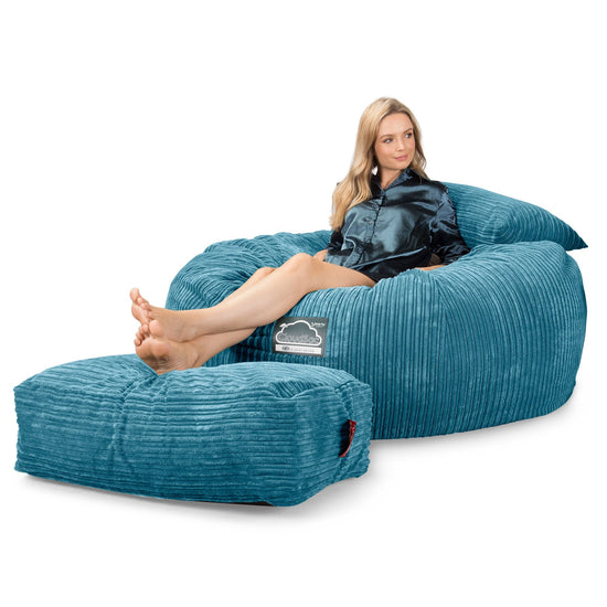 Lounge Pug, CloudSac 1010 XXL, Canapé Pouf Géant XXL à Mémoire de Forme, Gros Pouf Sofa, Côtelé Mer Égéé