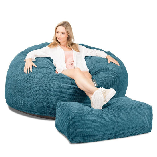 Lounge Pug, CloudSac 1010 XXL, Canapé Pouf Géant XXL à Mémoire de Forme, Gros Pouf Sofa, Velours Côtelé Gaufré Mer Égéé