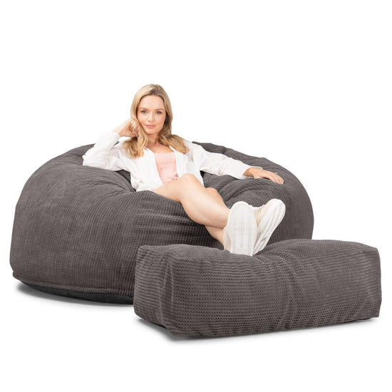 Lounge Pug, CloudSac 1010 XXL, Canapé Pouf Géant XXL à Mémoire de Forme, Gros Pouf Sofa, Velours Côtelé Gaufré Anthracite