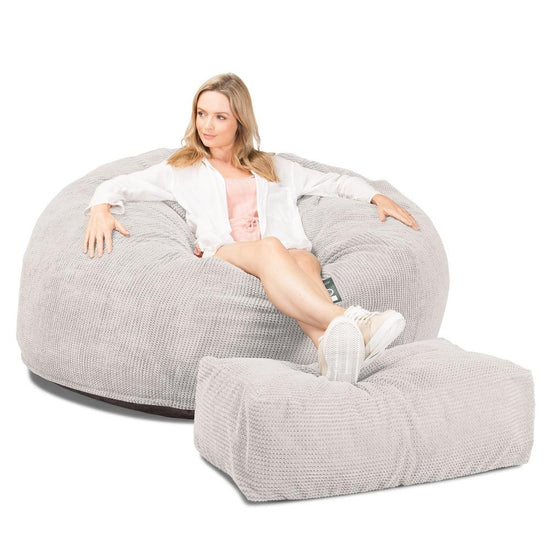 Lounge Pug, CloudSac 1010 XXL, Canapé Pouf Géant XXL à Mémoire de Forme, Gros Pouf Sofa, Velours Côtelé Gaufré Crème