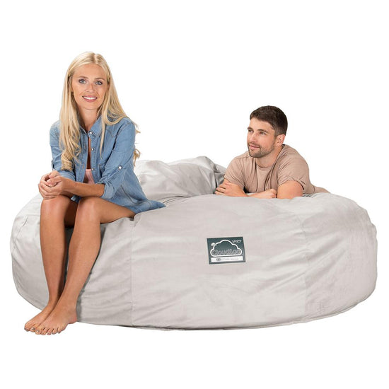 Lounge Pug, CloudSac 3000 XXL, Grand Canapé Pouf à Mémoire de Forme, Gros Pouf Sofa, Velours Argent