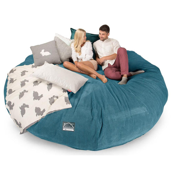 Lounge Pug, CloudSac 5000 XXXXXL, Canapé Pouf Titanesque à Mémoire de Forme, Gros Pouf Sofa, Velours Côtelé Gaufré Mer Égéé