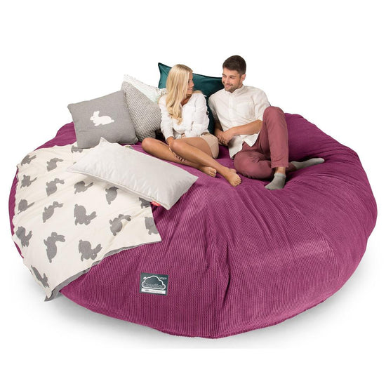 Lounge Pug, CloudSac 5000 XXXXXL, Canapé Pouf Titanesque à Mémoire de Forme, Gros Pouf Sofa, Velours Côtelé Gaufré Rose