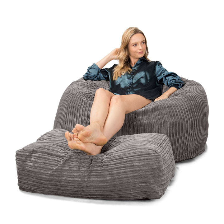 Lounge Pug, CloudSac 510 XL, Grand Pouf à Mémoire de Forme, Canapé, Côtelé Anthracite