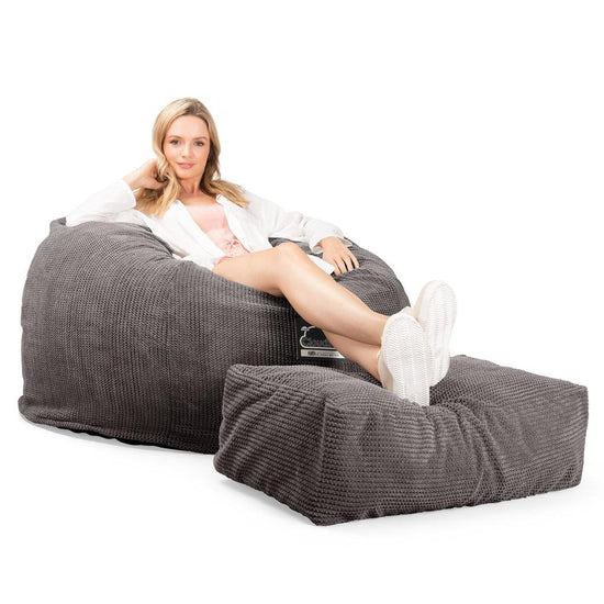 Lounge Pug, CloudSac 510 XL, Grand Pouf à Mémoire de Forme, Canapé, Velours Côtelé Gaufré Anthracite