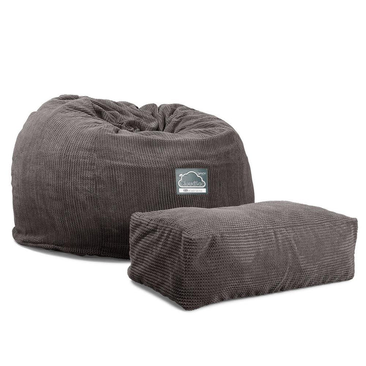 Lounge Pug, CloudSac 510 XL, Grand Pouf à Mémoire de Forme, Canapé, Velours Côtelé Gaufré Anthracite