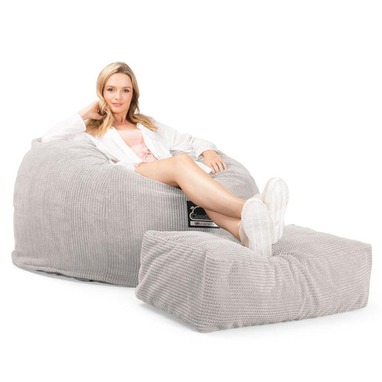 Lounge Pug, CloudSac 510 XL, Grand Pouf à Mémoire de Forme, Canapé, Velours Côtelé Gaufré Crème