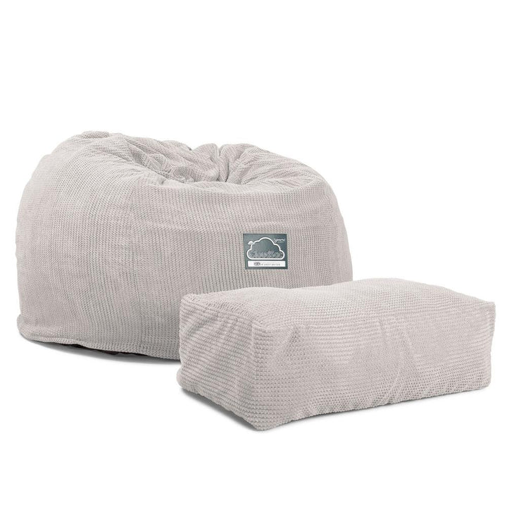 Lounge Pug, CloudSac 510 XL, Grand Pouf à Mémoire de Forme, Canapé, Velours Côtelé Gaufré Crème