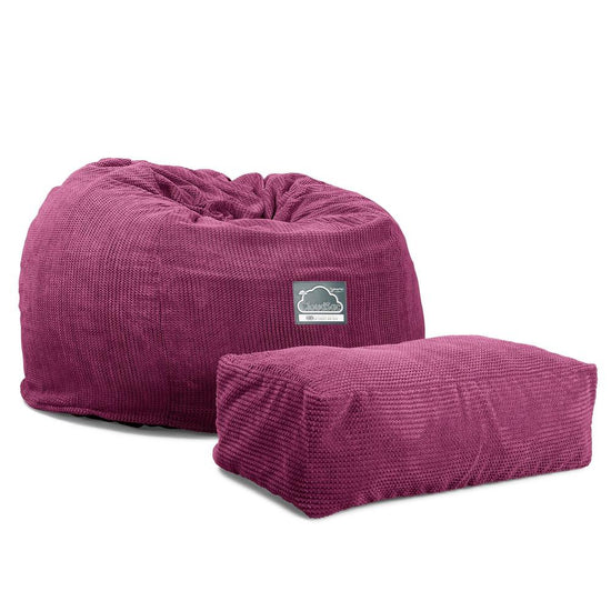 Lounge Pug, CloudSac 510 XL, Grand Pouf à Mémoire de Forme, Canapé, Velours Côtelé Gaufré Rose