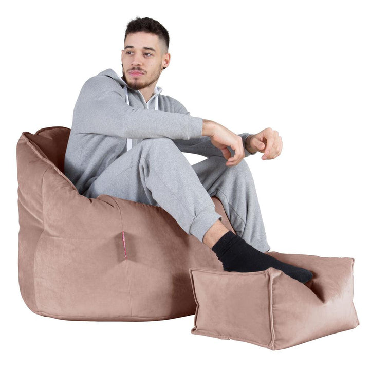 LOUNGE PUG, Pouf Chaise Design, Pouf Poire Super, Velours Rose
