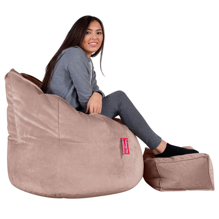 LOUNGE PUG, Pouf Chaise Design, Pouf Poire Super, Velours Rose