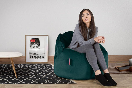 LOUNGE PUG, Pouf Chaise Design, Pouf Poire Super, Velours Mer Égéé