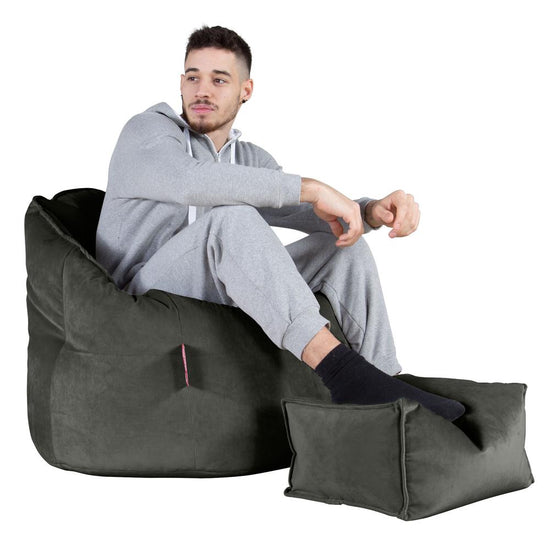 LOUNGE PUG, Pouf Chaise Design, Pouf Poire Super, Velours Anthracite