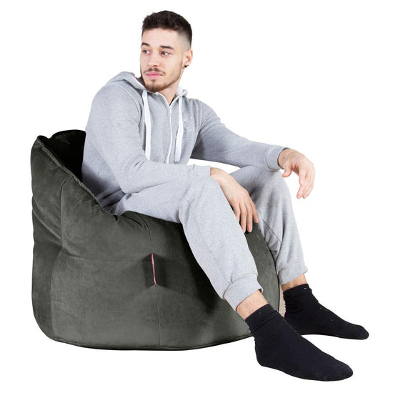 LOUNGE PUG, Pouf Chaise Design, Pouf Poire Super, Velours Anthracite