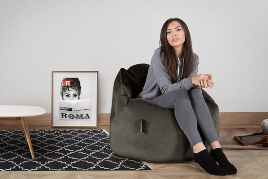 LOUNGE PUG, Pouf Chaise Design, Pouf Poire Super, Velours Anthracite