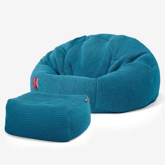 LOUNGE PUG -  Ellos Tricoté  - Pouf Poire Classique - Mer égée