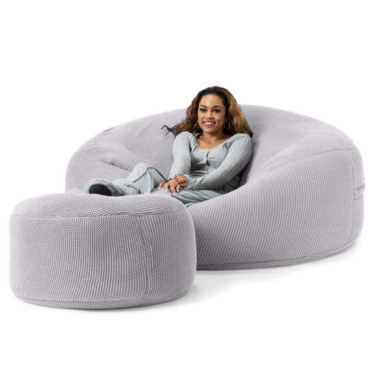LOUNGE PUG -  Ellos Tricoté - Canapé Pouf Géant 'Grande Mammouth' - Pouf Canapé - Gros Pouf - Gris clair