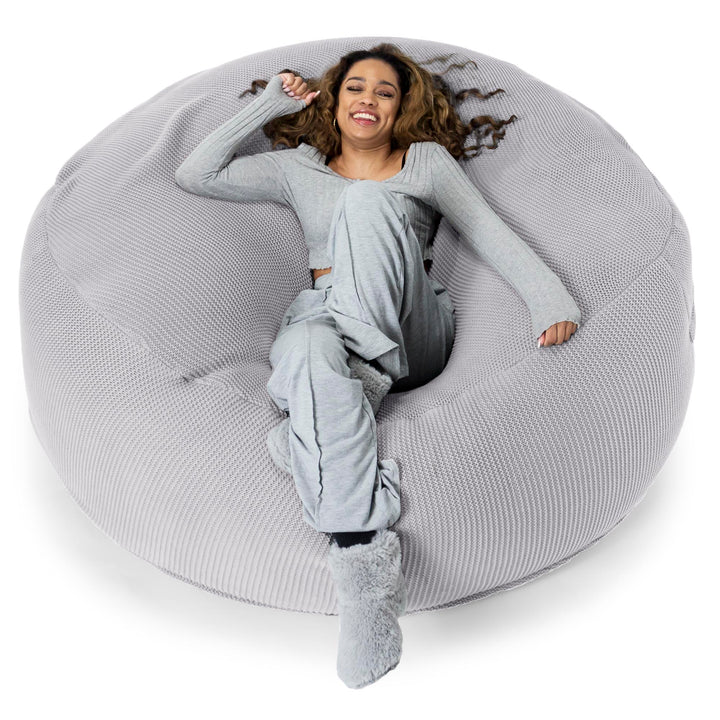 LOUNGE PUG -  Ellos Tricoté - Canapé Pouf Géant 'Grande Mammouth' - Pouf Canapé - Gros Pouf - Gris clair