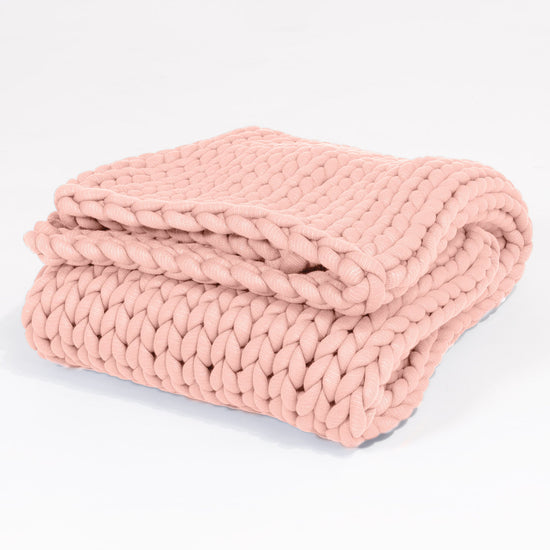 Lounge Pug - Couverture lestée pour Adulte - lourde - apaisante contre l'anxiété - Tricot épais Rose Pastel - 5 KG 135 x 150 cm