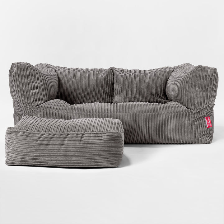 Canapé Pouf Géant Albert pour Enfants 2 places 2-14 ans - Côtelé Anthracite 02