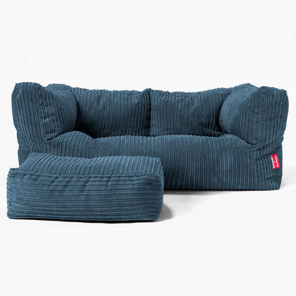 Canapé Pouf Géant Albert pour Enfants 2 places 2-14 ans - Côtelé Bleu Marine 01