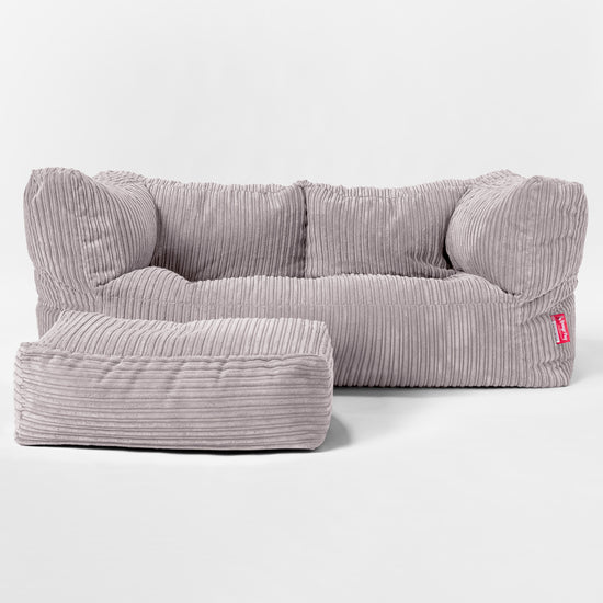 Canapé Pouf Géant Albert pour Enfants 2 places 2-14 ans - Côtelé Gris Argent 02