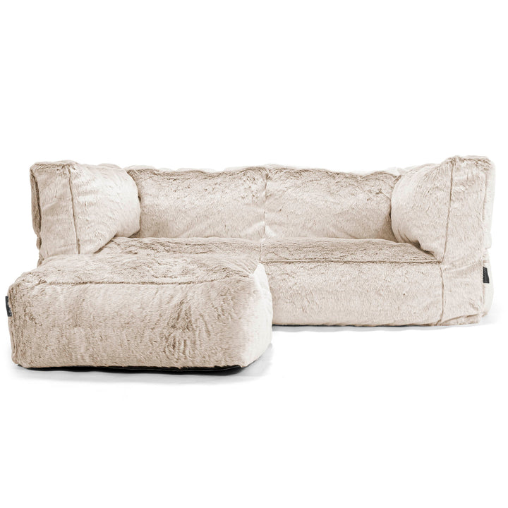 Canapé Pouf Albert 2 places - Fausse Fourrure Lapin Brun Doré 02