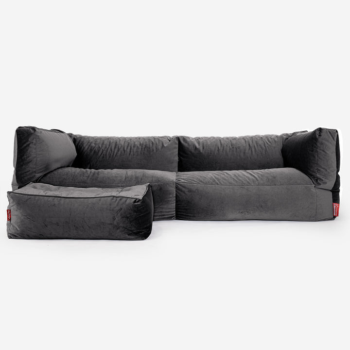 Canapé Pouf Albert 3 places - Velours Anthracite 02