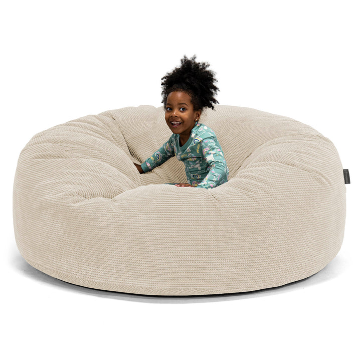 Pouf Géant pour Enfants de Taille Familiale 2-14 ans - Velours Côtelé Gaufré Crème 01