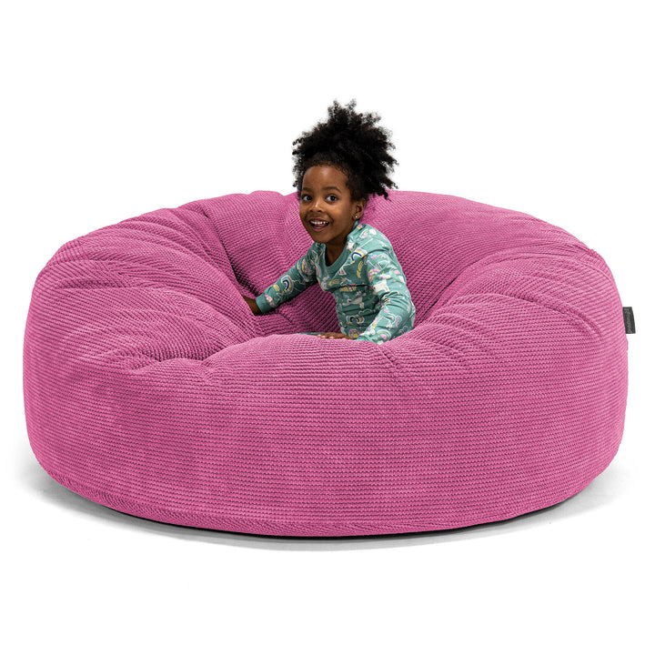 Pouf Géant pour Enfants de Taille Familiale 2-14 ans - Velours Côtelé Gaufré Rose 01