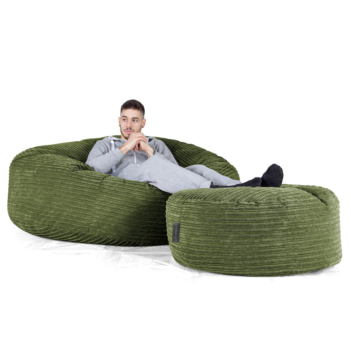 Canapé Pouf Géant Grande Mammouth - Côtelé Vert Forêt 02