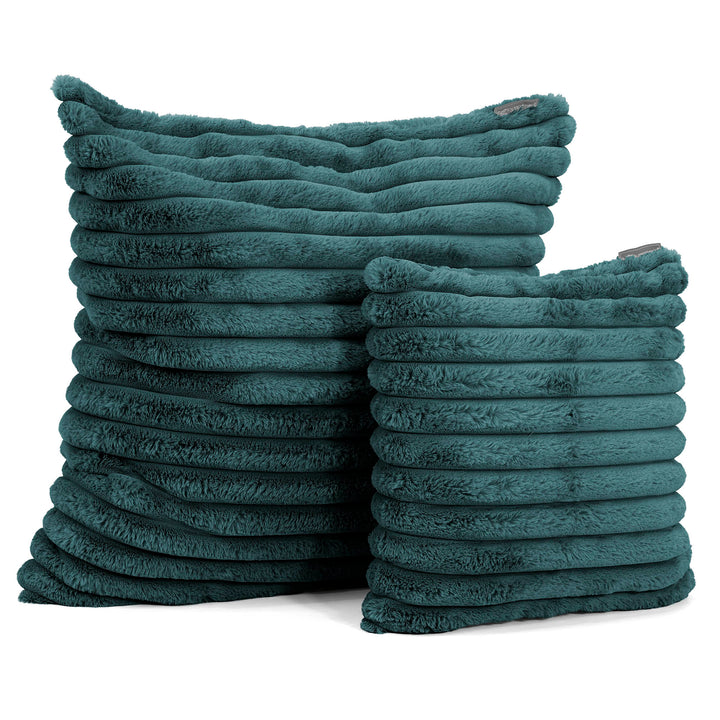 Housse de Coussin 47 x 47cm - Velours Côtelé Ultra Pelucheux Bleu Canard 02