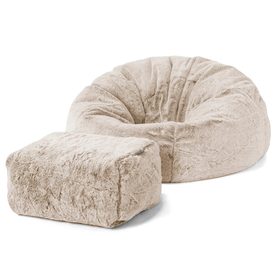 Pouf Poire Classique - Fausse Fourrure Lapin Brun Doré 02