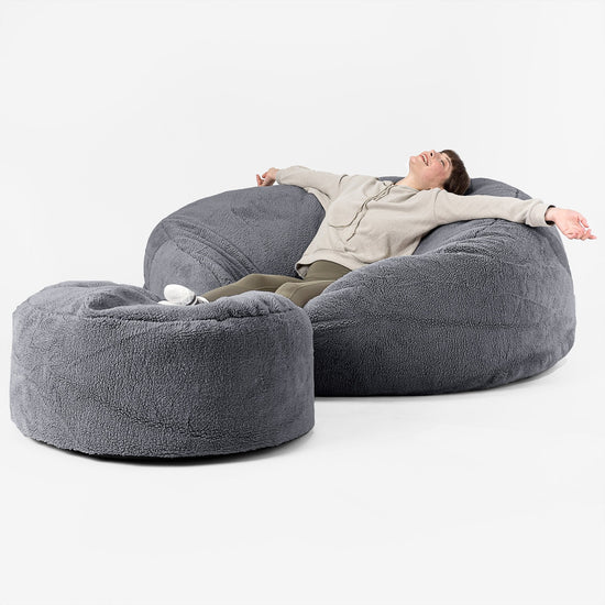Canapé Pouf Géant Grande Mammouth - Fausse Fourrure Nounours Gris Foncé 02