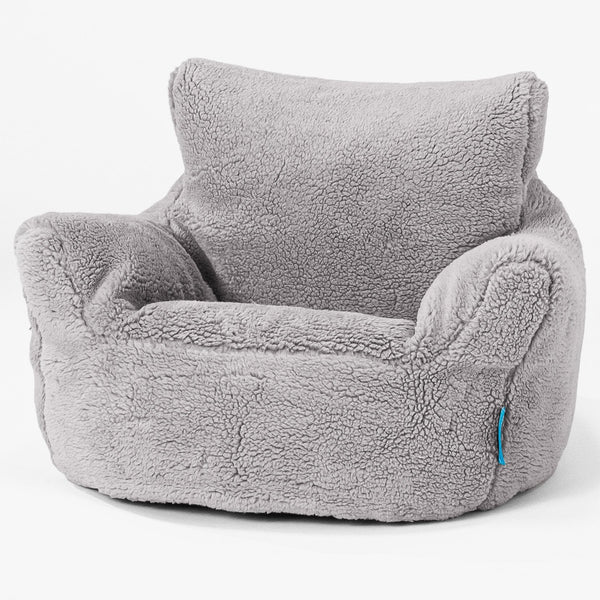 Fauteuil Pouf Bambin 1-3 ans - Fausse Fourrure Nounours Gris moyen 01