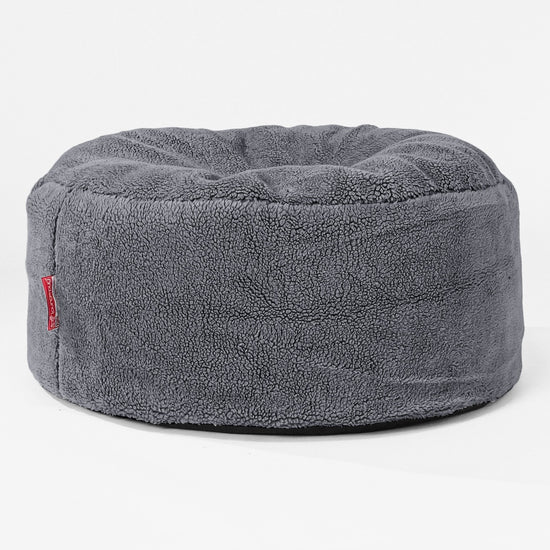 Pouf Design Rond - Fausse Fourrure Nounours Gris Foncé 01