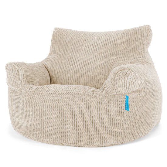 Fauteuil Pouf Enfant 3-8 ans - Velours Côtelé Gaufré Crème 01
