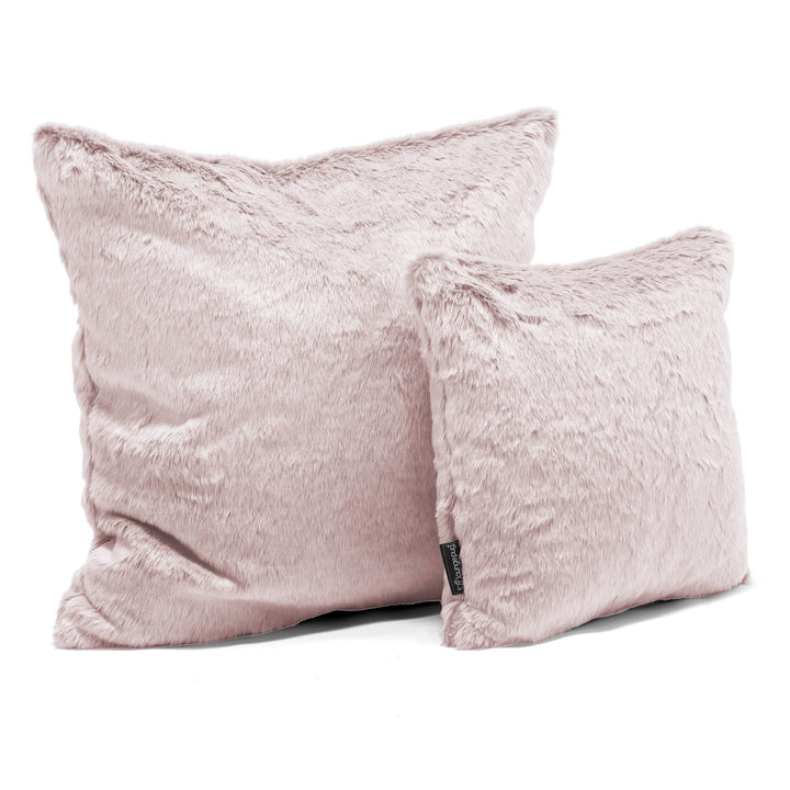 Grand Coussin 70 x 70cm - Fausse Fourrure Lapin Rose Pastel 02