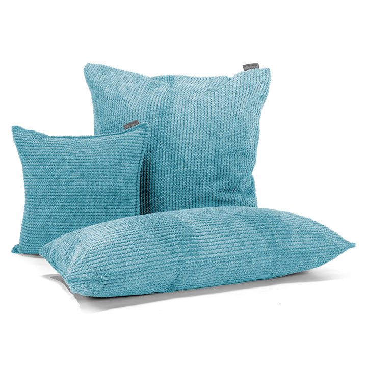 Grand Coussin 70 x 70cm - Velours Côtelé Gaufré Mer Égée 04